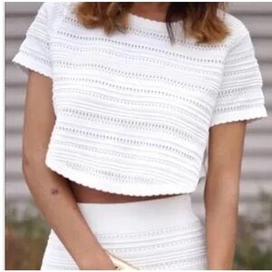 Ronny Kobo Shilpa Pointelle Knit Crop Tee in Black, Size L